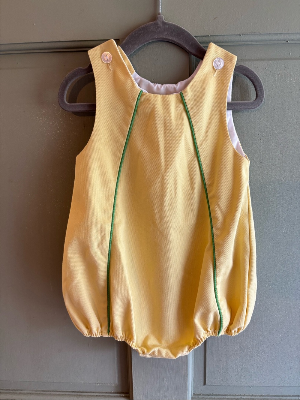 Little English Yellow Bubble Romper with Green Piping Toddler